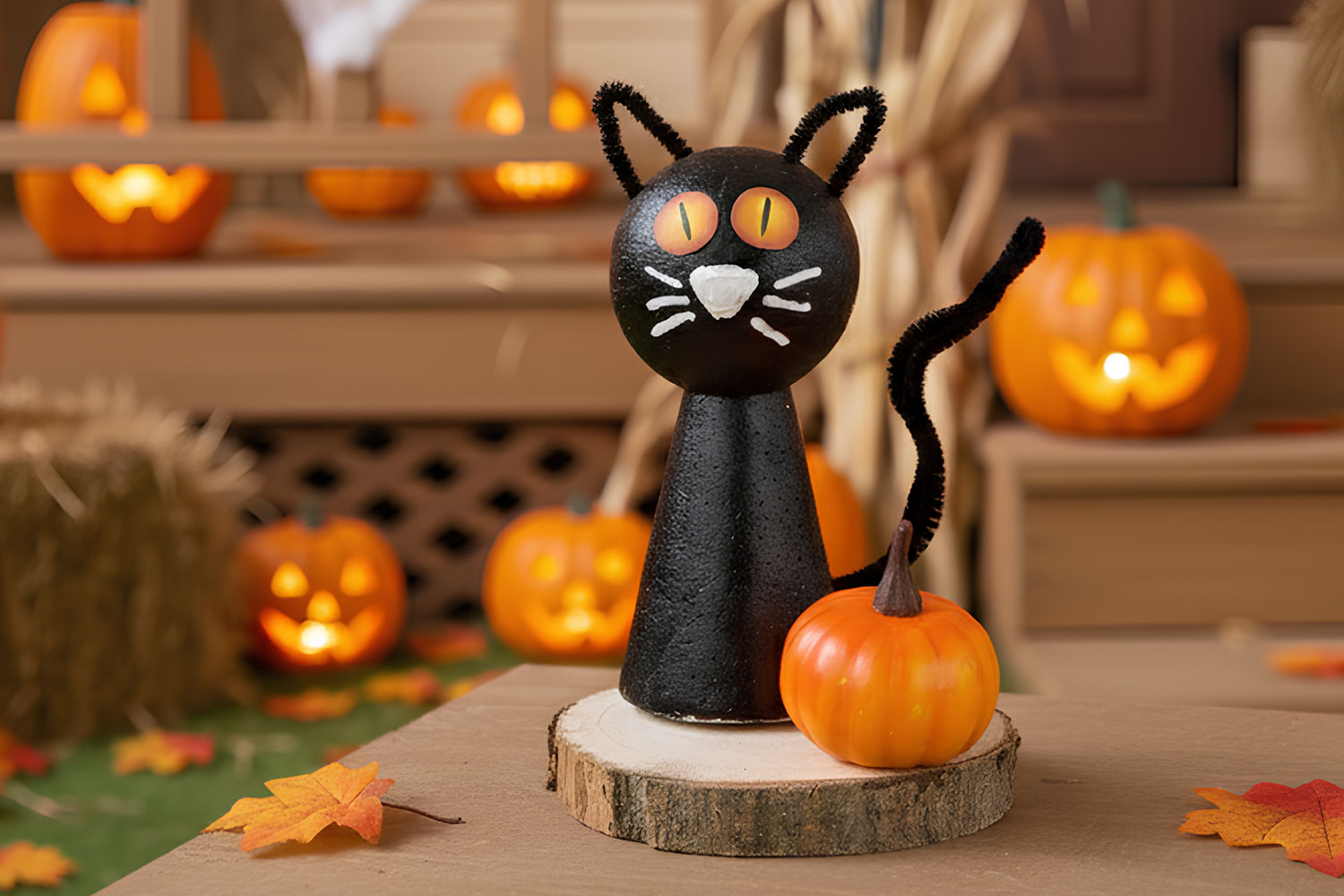 Chat noir Halloween en polystyrène