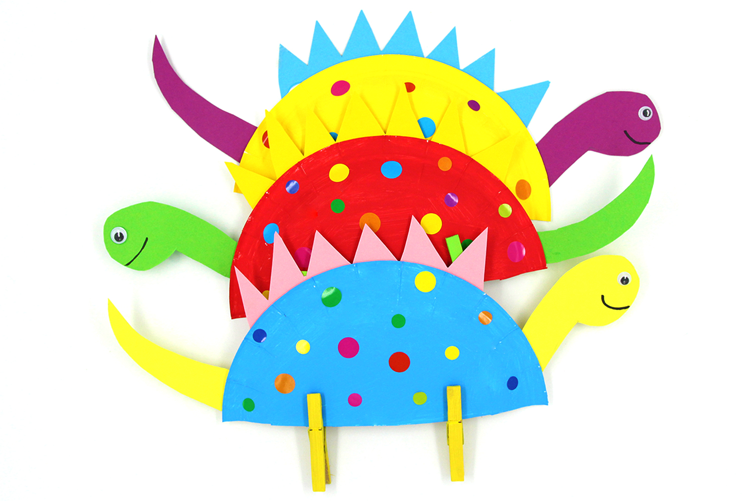 Dinosaure multicolore avec une assiette en carton - Tutos Collage, pliage -  10 Doigts