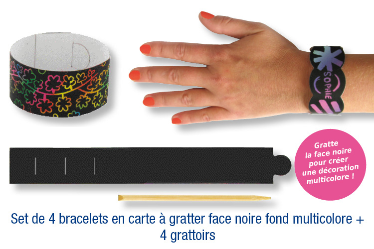 Set de 4 bracelets en carte à gratter + 4 grattoirs - Tutos Arc-en