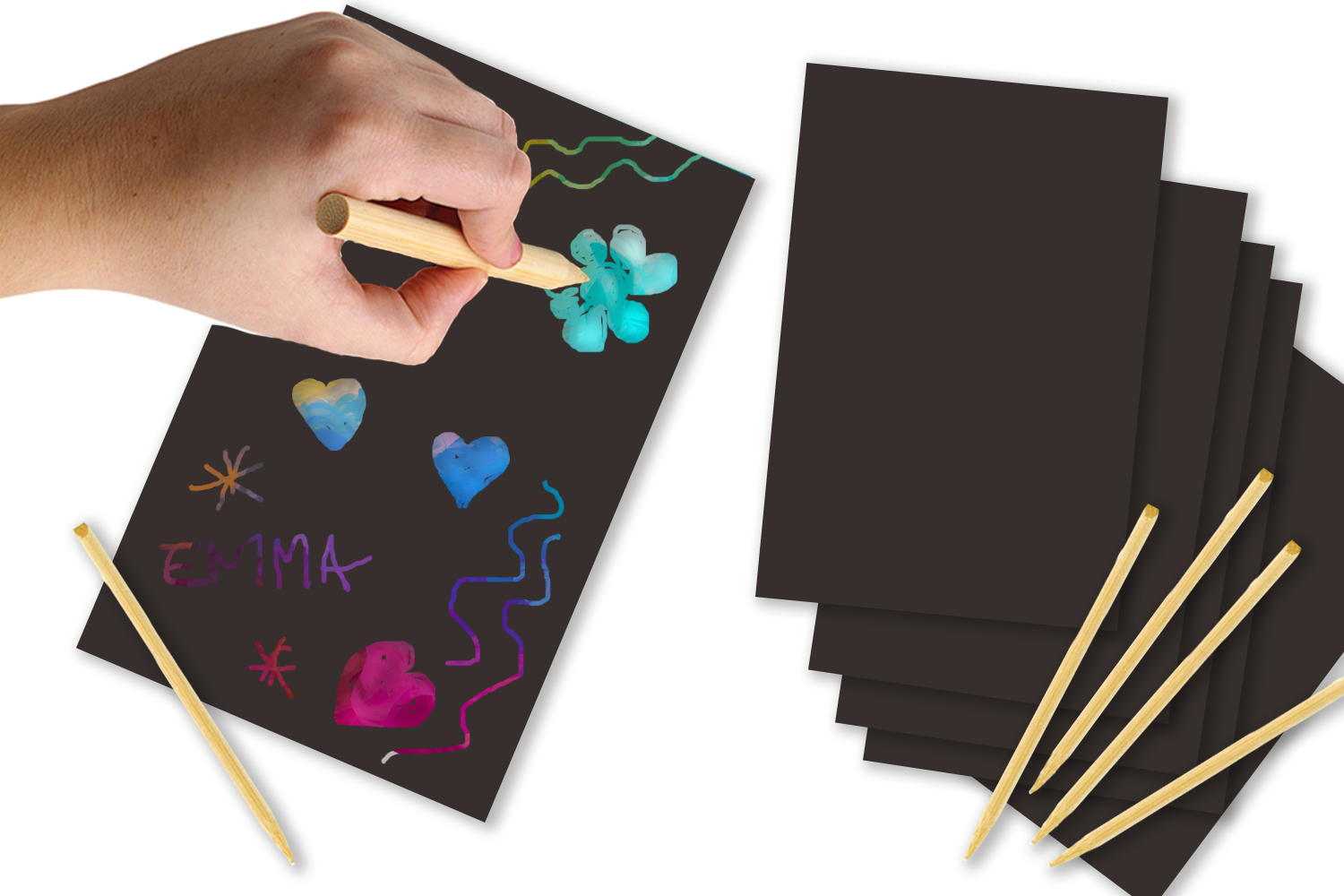 Jeu de 20 cartes à gratter multicolores - dessin et écriture créatifs -  développez