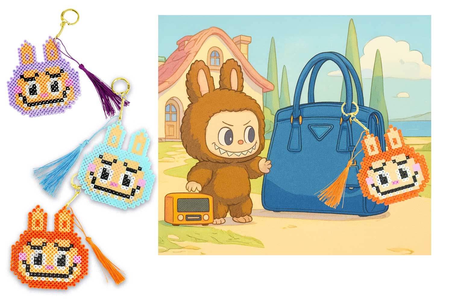 Porte-clés Labubu en perles à repasser