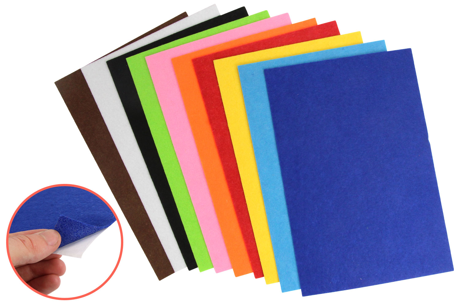 Assortiment Feutrine adhésive polyester 1,3 mm 25 x 45 cm - 10 coupons - Feutrine  autocollante - Creavea