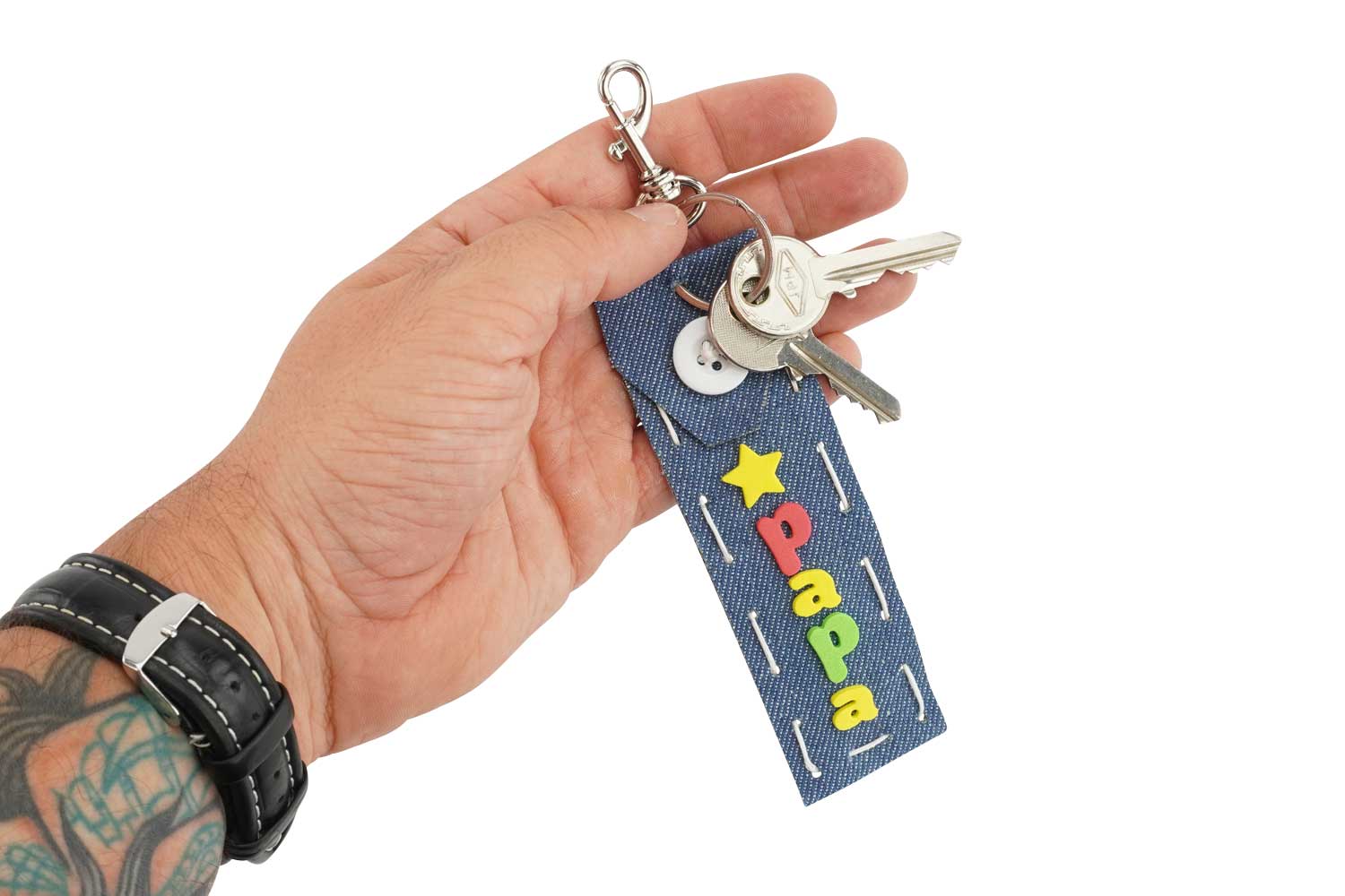 Porte-clés en jean PAPA - Kit de 6 - Porte-clés et range-clés - 10 Doigts