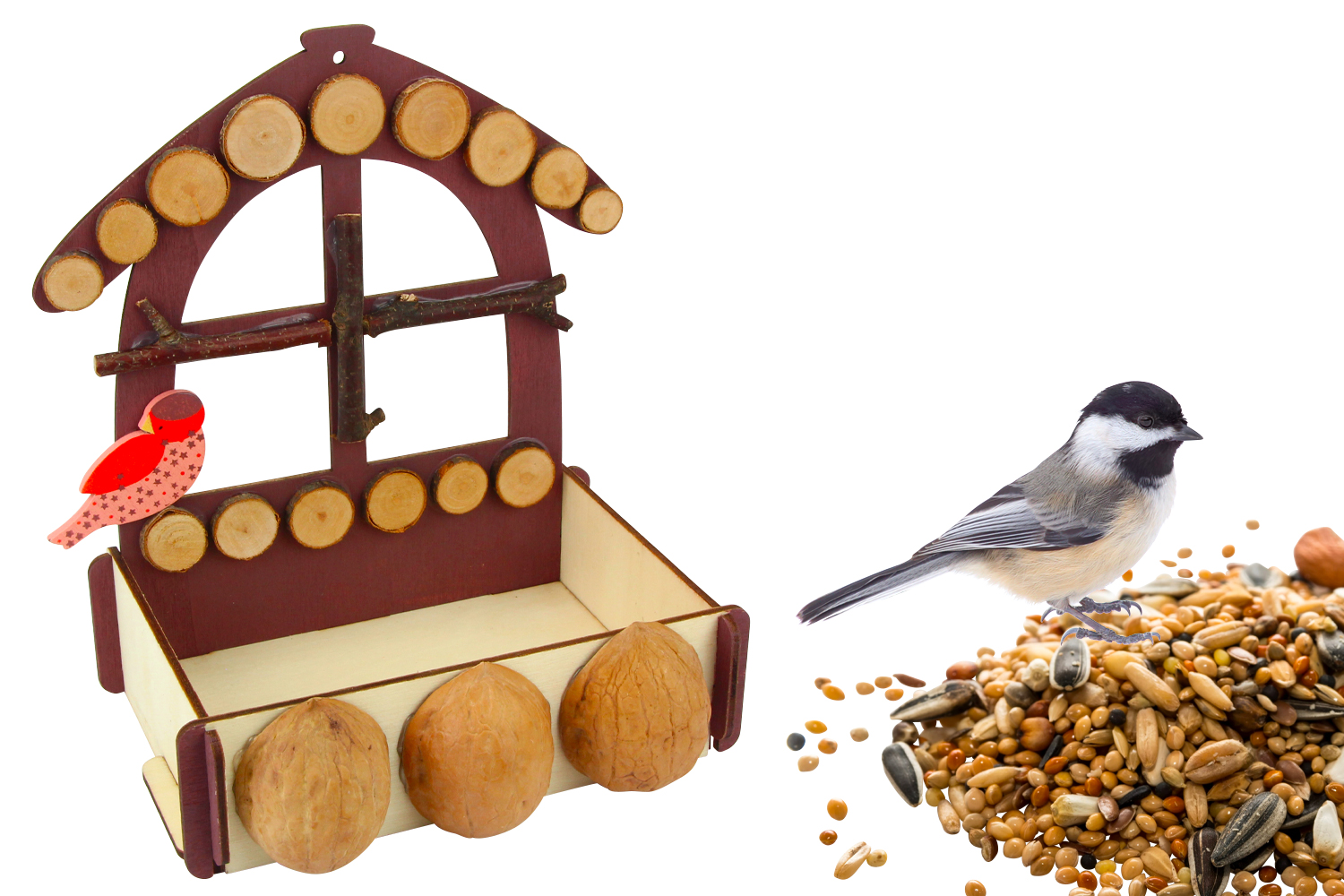 Kit 6 Mangeoires pour oiseaux + boules de graisse - Nichoirs en
