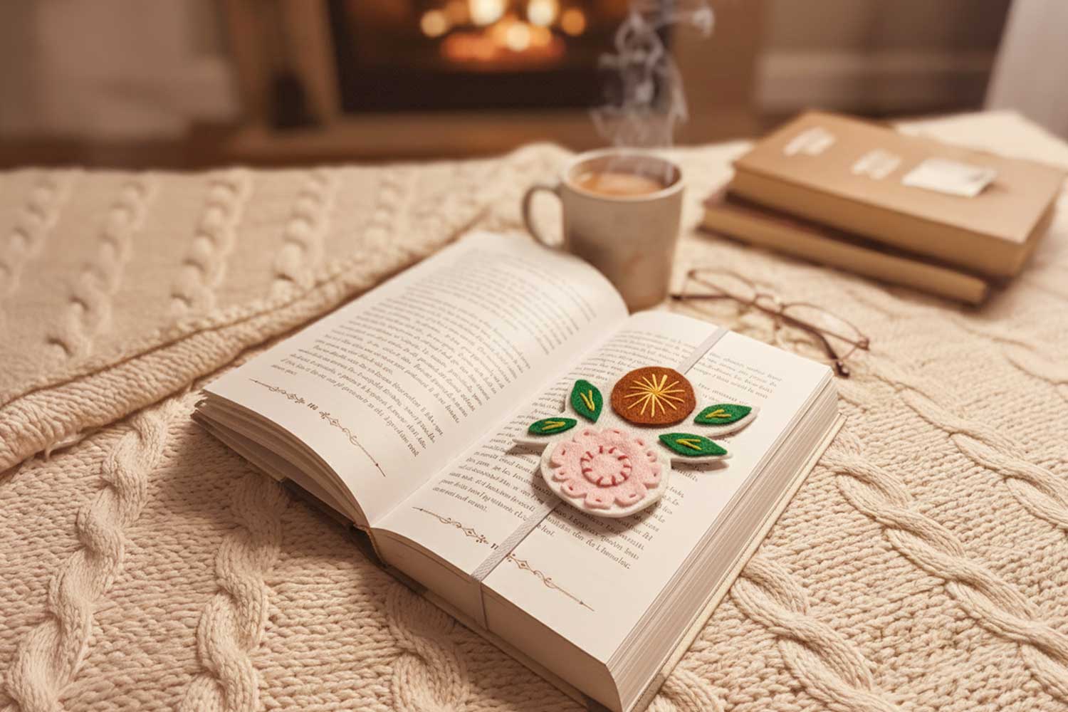 Marque-page floral en feutrine