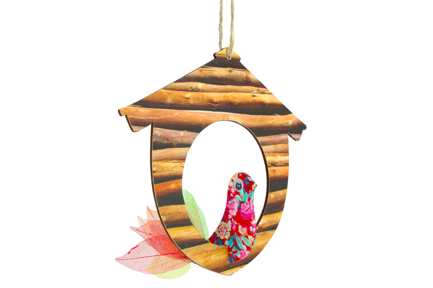 Nichoir décoratif suspendu maison d'oiseau automne mangeoire  à oiseaux décoration en métal H14-12cm L34-37cm-450243-000-449