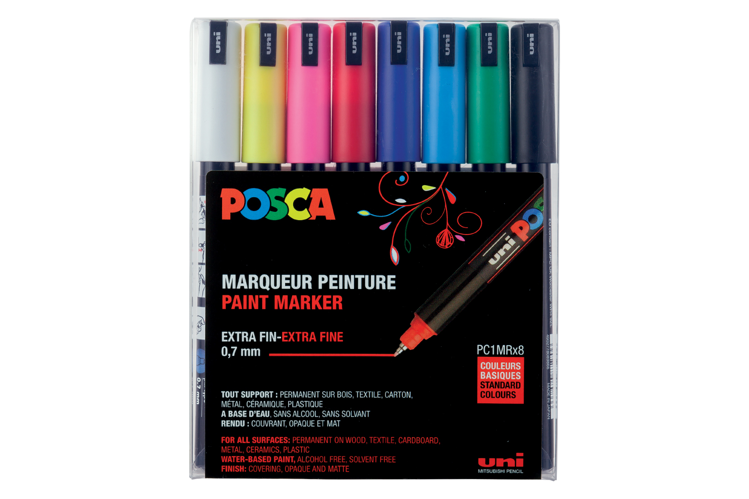 Marqueurs Uni Posca Extra Fine Couleurs assorties 0.7mm - 12 pcs 