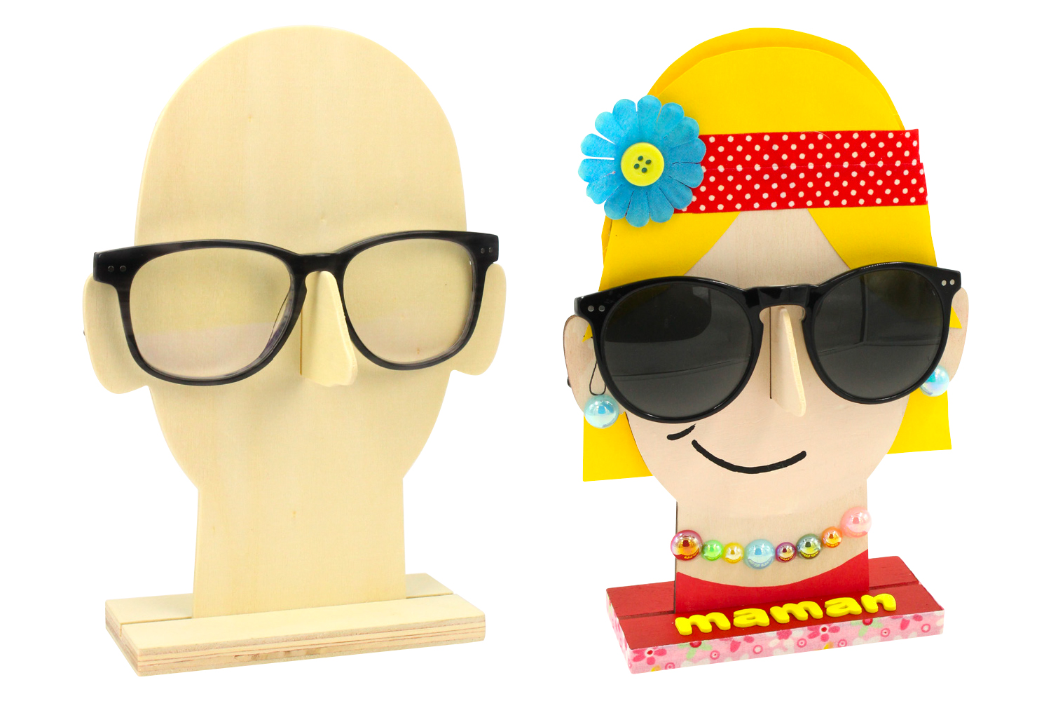 Porte-lunettes visage en bois - 6 pièces - Idées cadeaux pour maman - 10  Doigts