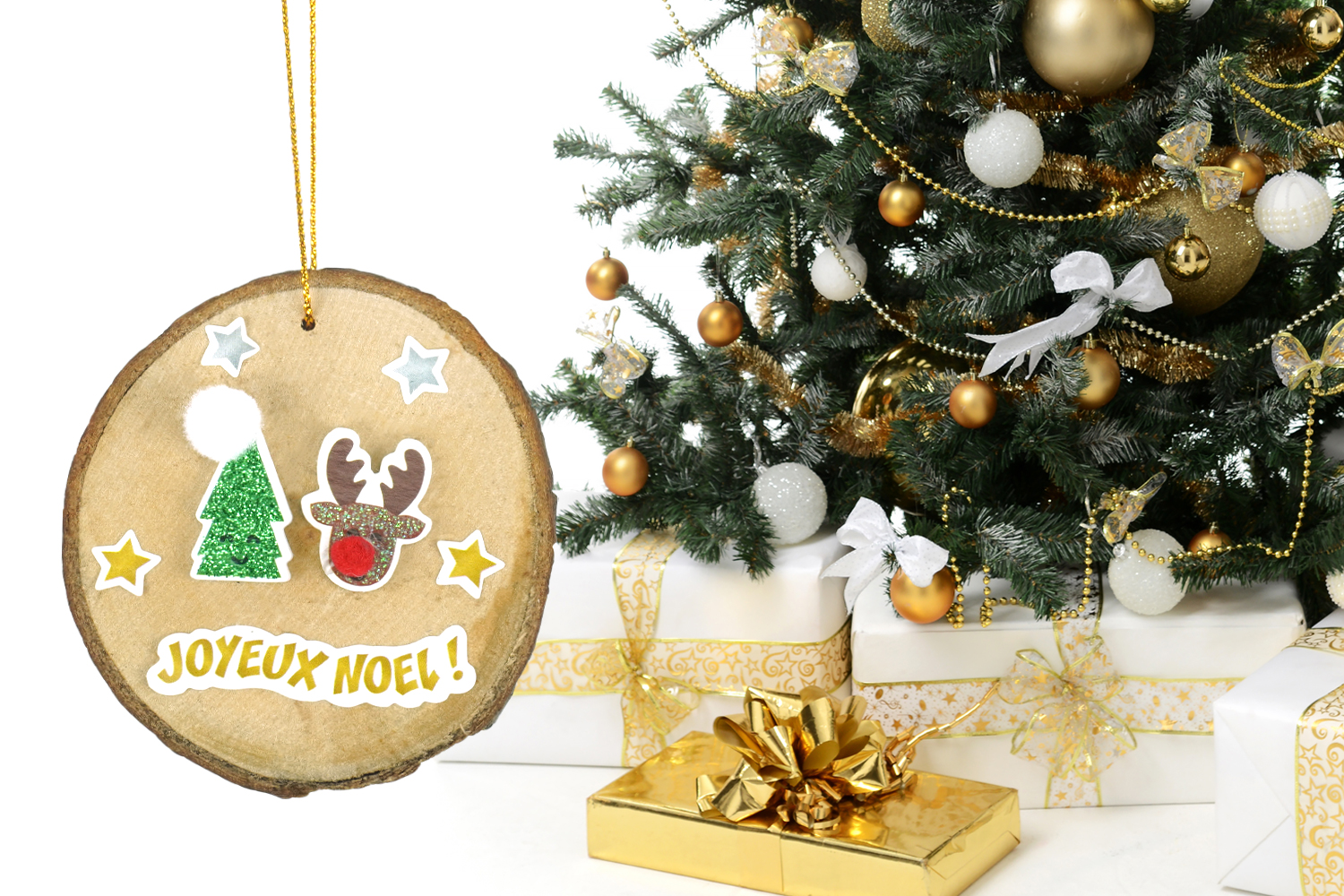 Etiquette en bois réutilisable modèle de Noël