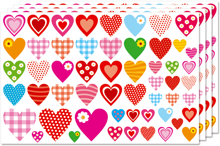 50 stickers cœur - multicolore - 7.5x12 cm - Collage décoratif - Déco  d'objet