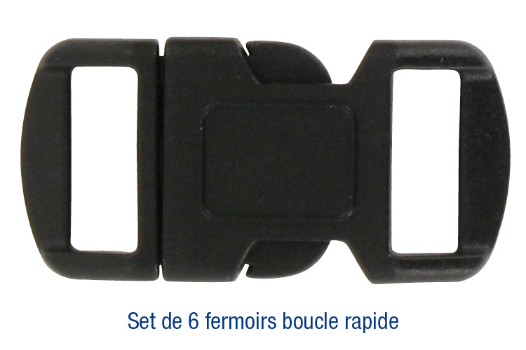 Boucle plastique noir à clipser, 3 x 1,2 cm, 10 clips pour bracelet ou  collier en corde, coton, cuir - Fermoir bijoux - Creavea