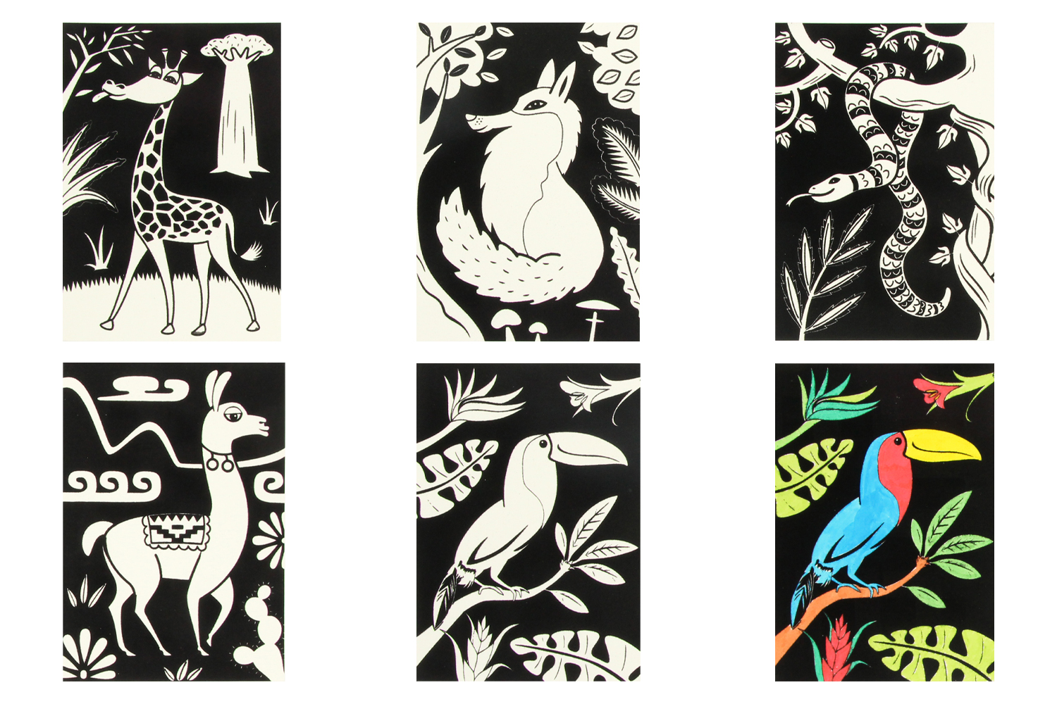 Cartes coloriages velours animaux - 8 cartes - Supports de dessin à  colorier - 10 Doigts