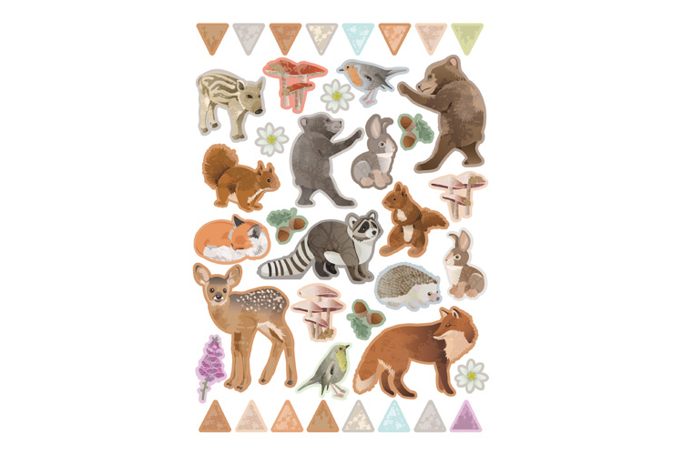 Planche de stickers adhésifs muraux Animaux de la Forêt