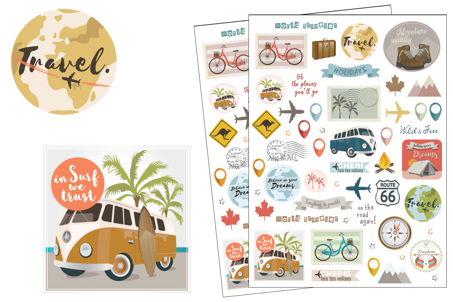 Planche de stickers mini icônes Valise - Voyage, vacances