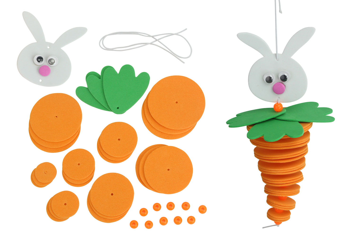 Kit Loisir Créatif 12 lapins de Pâques à décorer et à suspendre