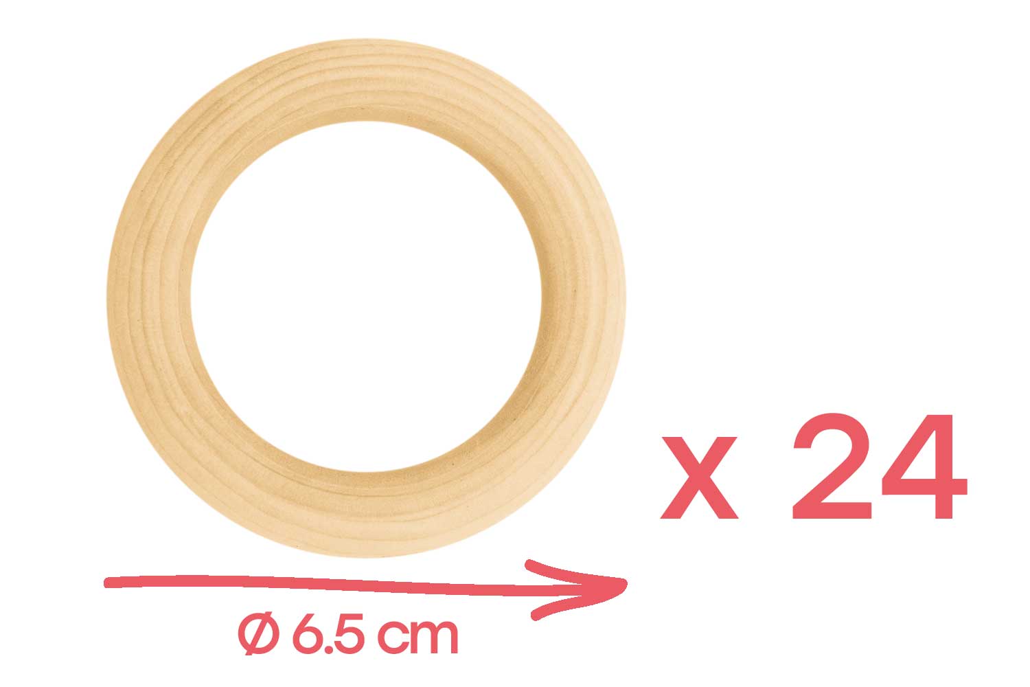 Anneaux en bois, extérieur : 4 cm de diamètre - Épaisseur : 7,5 mm, couleur  naturelle, lot de 10.
