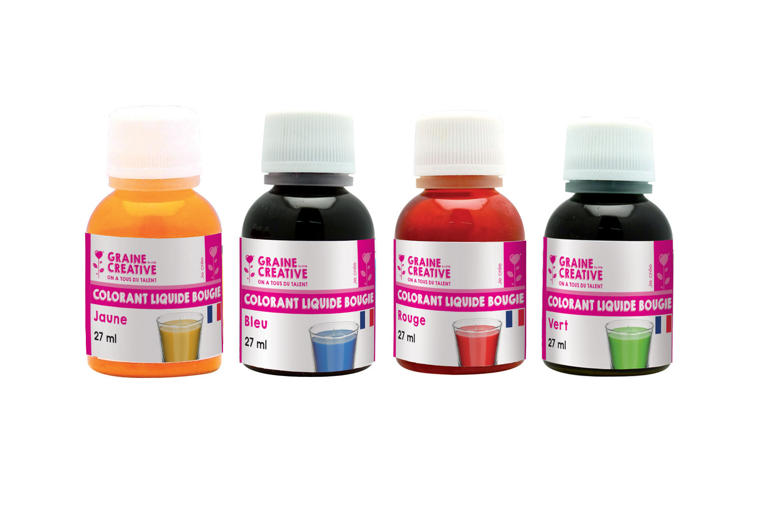 Colorant liquide pour bougie 5 flacons 27 ml - Graine créative ref 150300