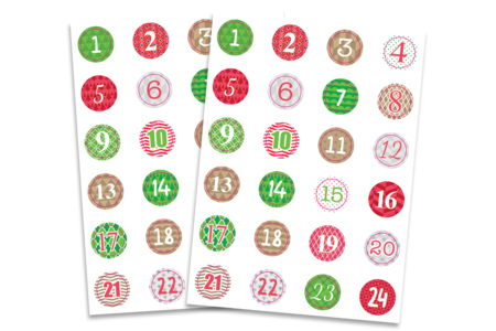 Stickers chiffres calendrier de l'Avent - 2 planches - Calendrier de l
